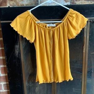 Mustard yellow blouse off the shoulder